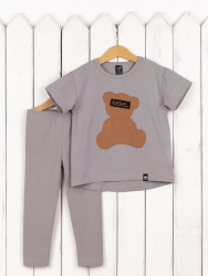 КД554/3-К Комплект детский (кулирка/футболка/аппликация+легинсы/длинные/цвет светло-серый), р. 134