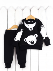 КД477/1-Ф  Комплект детский (футер начёс/джемпер/мишки на чёрном+брюки/черный)