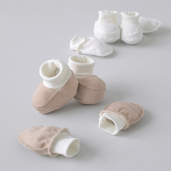 Комплект варежки анти-царапки и пинетки "Ассорти Интерлок", 2+2(Капучино)